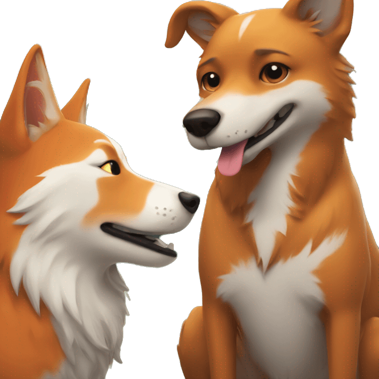 a dog and fox being friends emoji