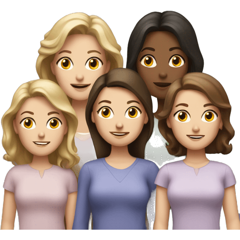 brunette white mom with five brunette white daughters emoji