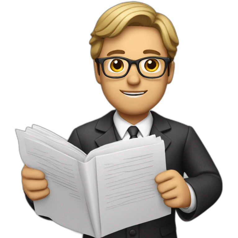 lawyer with glasses and documents in his hands emoji