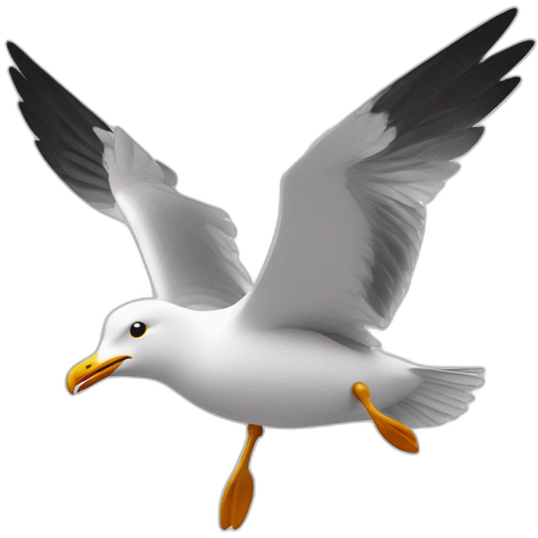 Flying Gull, 3d emoji-icon style with minimum detail seems like iOS-styled Emoji, front view, clear white background emoji