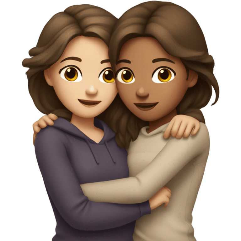 lesbian cuddles dark brown hair girl and light brown hair girl  emoji