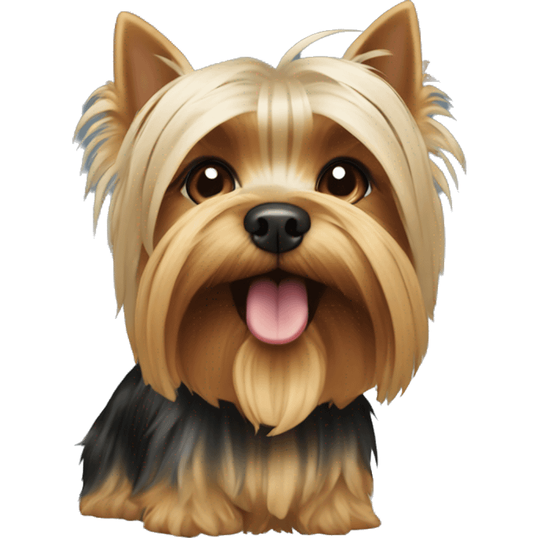 Yorkshire terrier with a haircut and a closed mouth emoji