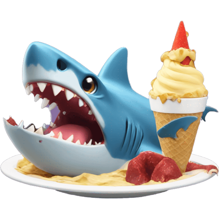 Shark eating dinosaur which is eating a ice cream  emoji