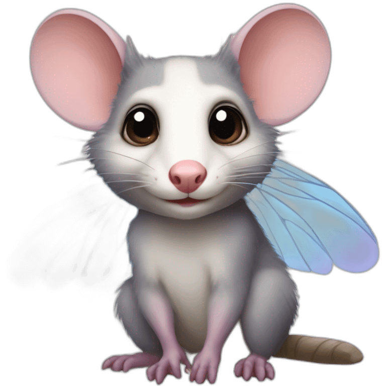 Adult male opossum with fairy wings, looking regal  emoji