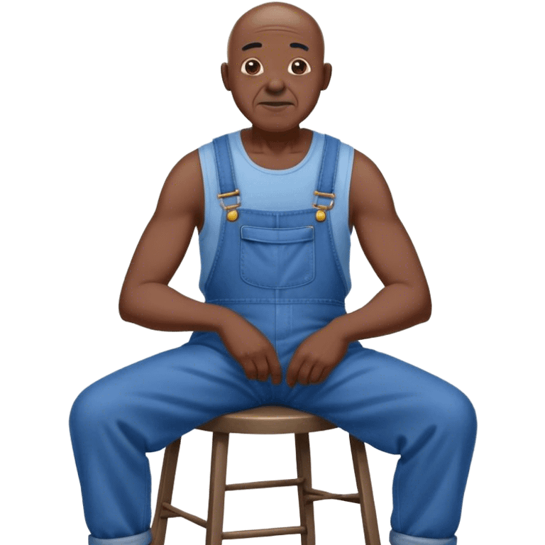 Old bald black man sitting on stool wearing overalls emoji