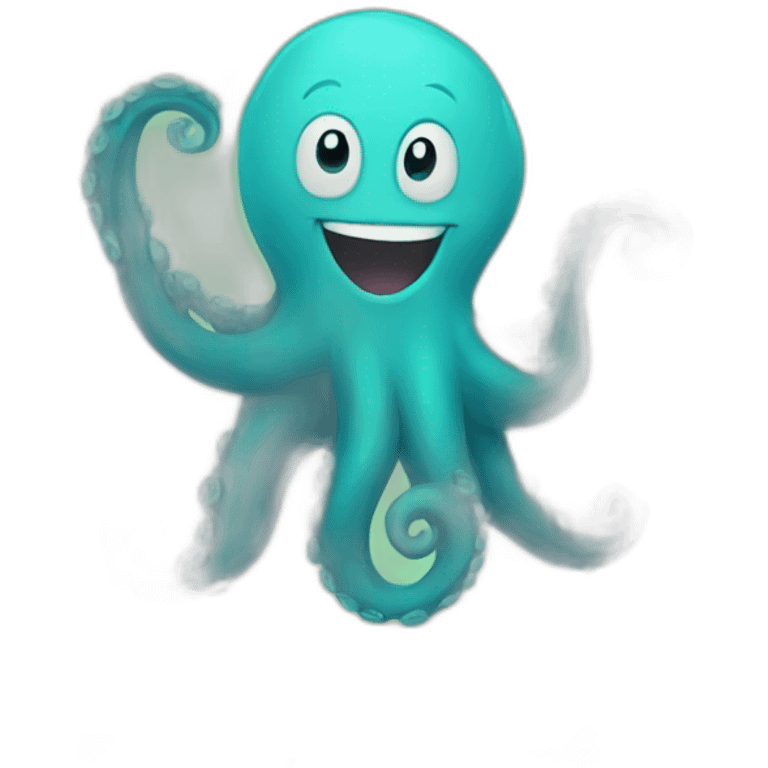 A blue cute octopus with a big smile with Green under arms, blue coloured itself, Disney style emoji