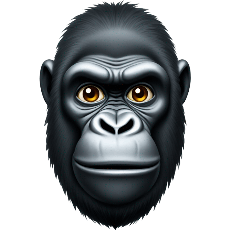 Gorilla staring into camera with goofy face emoji