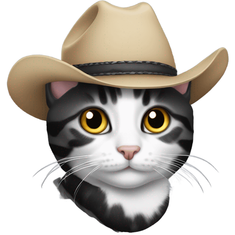 a black and white tabby cat with a cowboy hat on  emoji