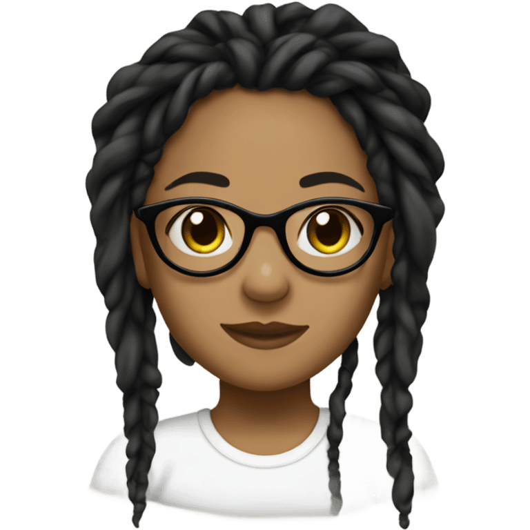 Tan girl with glasses, black colored eyes,  black dread locs and ear piercings emoji