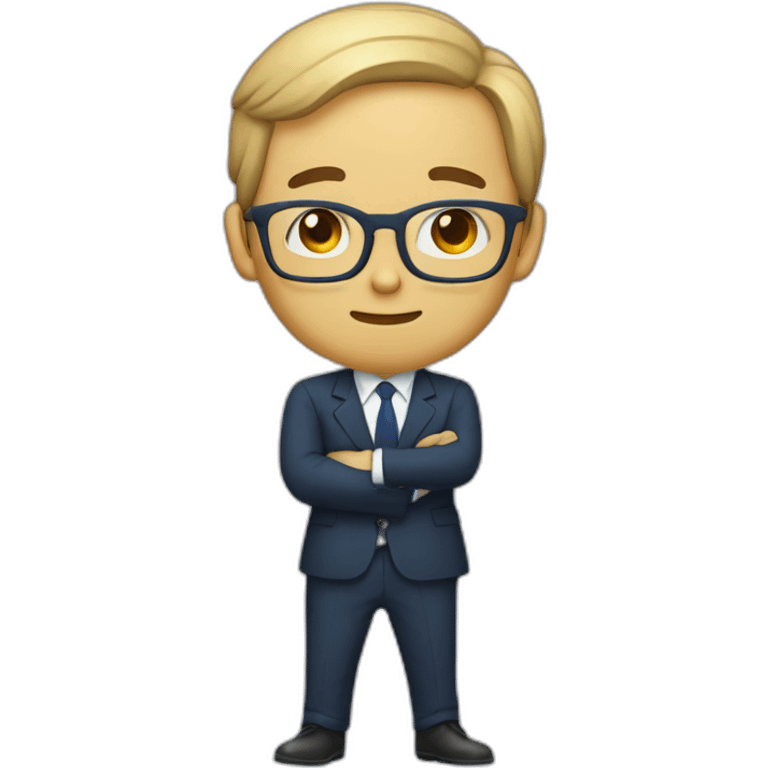 I'd like an icon of a man in his early 30s, dressed as a salaryman, standing and bowing. He should be wearing a navy suit, a red tie, and a white shirt, and he should have glasses on. emoji