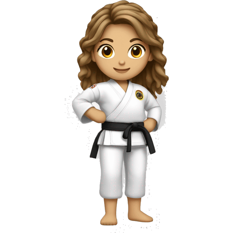 chica que practica karate de 1.50cm de alto con pelo balayage y piel castaña emoji