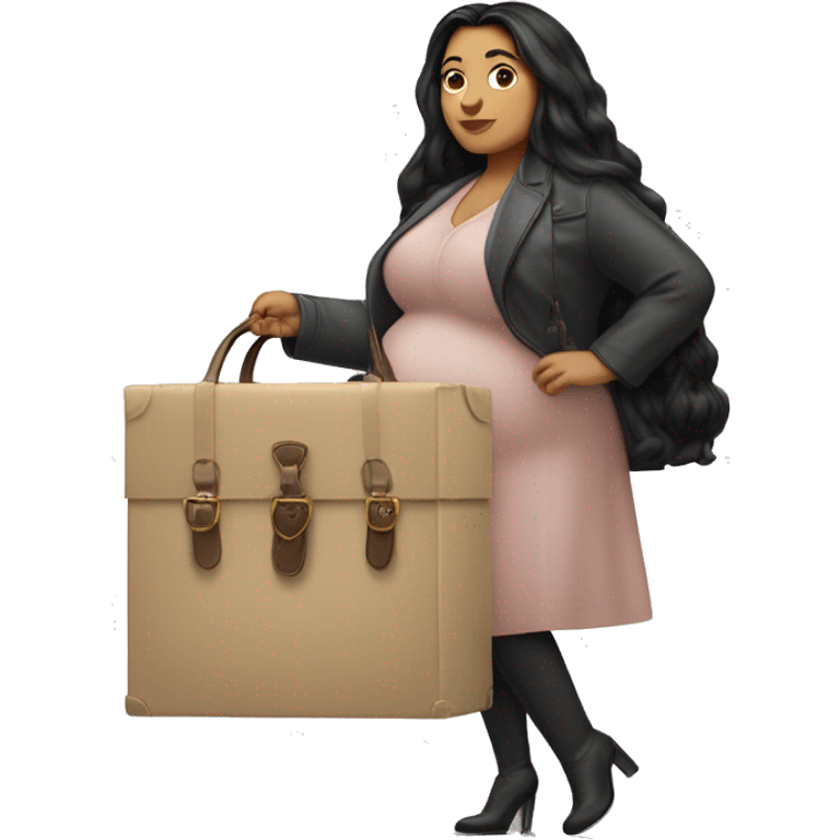 Fat woman with long black hair carrying a dior saddle bag an a box emoji