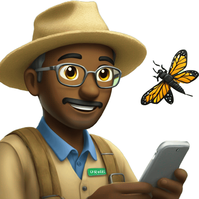 farmer using mobile app for insect identification on a plant emoji