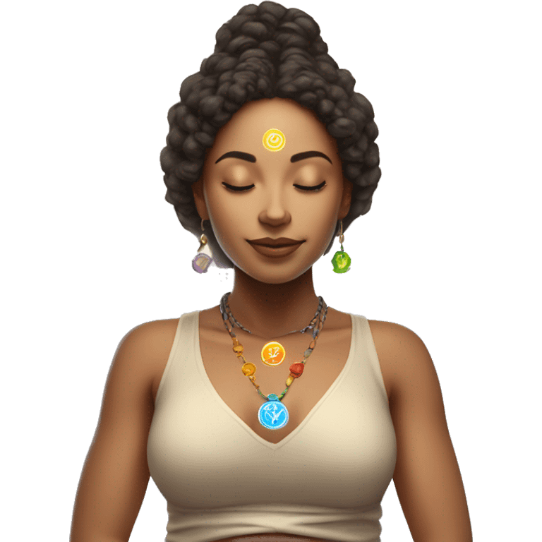 Light skin lady with 7 chakra symbols meditation  emoji