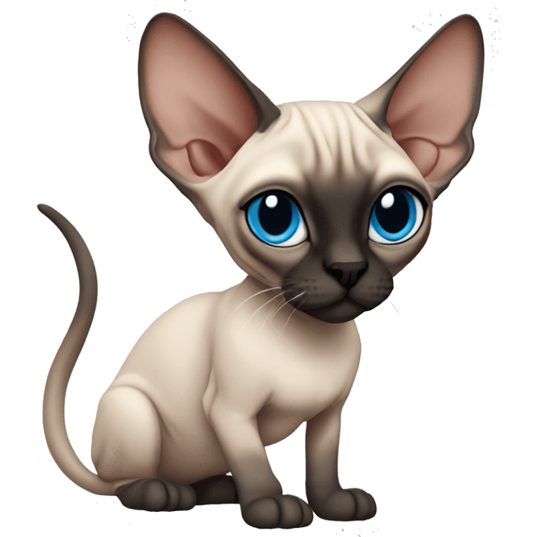 Siamese Sphynx  cat with blue eyes, full body, black nose ears and tail emoji