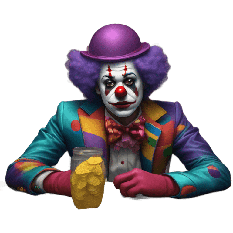 Sad clown loses money at casino blackjack with date emoji