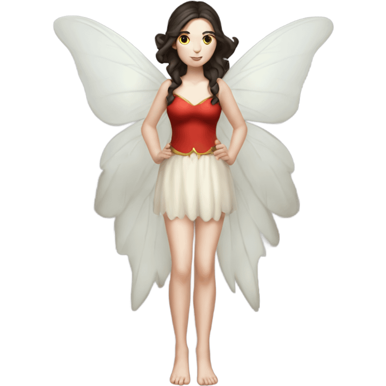 Pale skin, half clothed, brunette fairy woman with red wings full body emoji