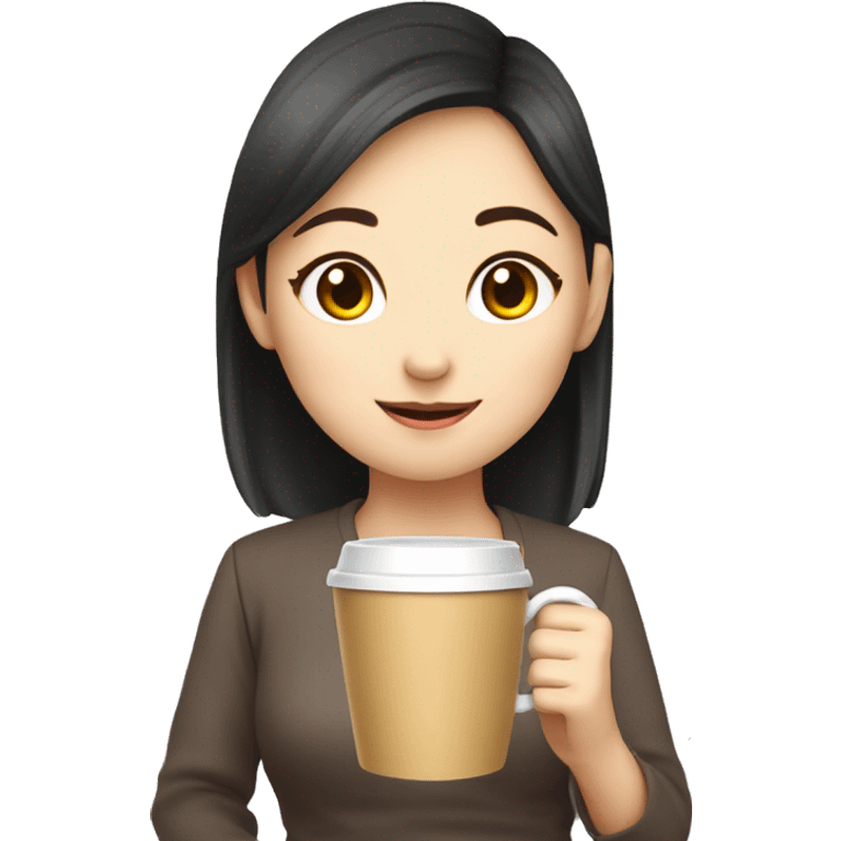 Create an animated emoji: a lovely Chinese girl pushing a hot coffee in and saying “thank you, my teacher!” emoji