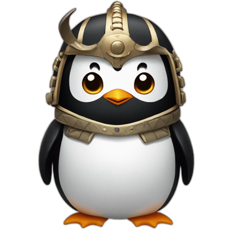 penguin with face wearing samurai helmet with horns emoji