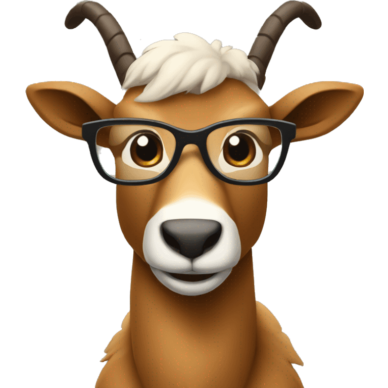 happy smart smiling brown chamois with glasses turn to left emoji