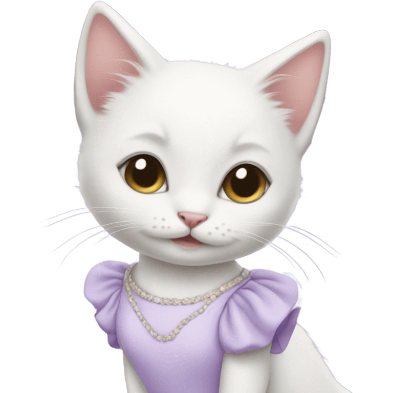 Cute white kitten with pastel purple dress on emoji