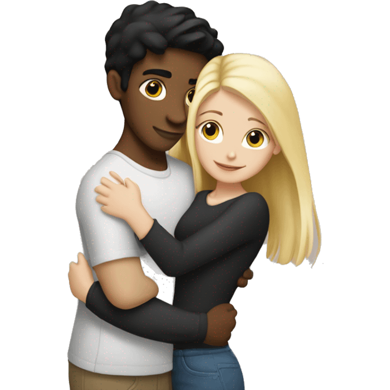 White Girl with black hair and blond boy hugging emoji