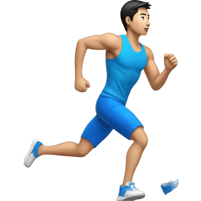 male asian, running with blue short， side view，full body emoji