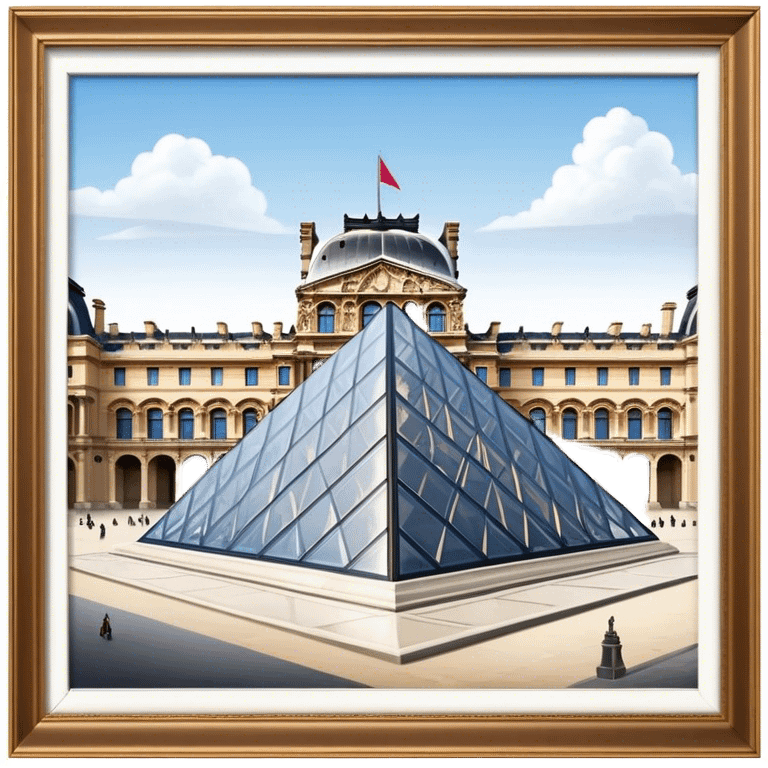 Cinematic Realistic Louvre Museum Landmark Emoji, depicted with the historic museum facade and glass pyramid rendered with lifelike detail and elegant, ambient lighting. emoji