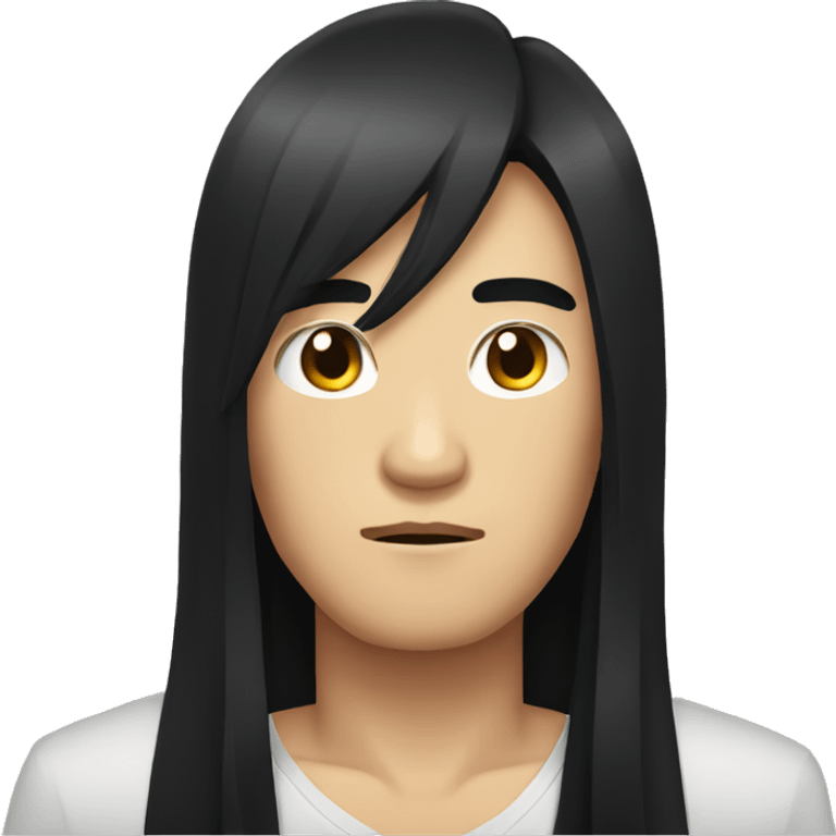 asian guy with long black hair serious face emoji