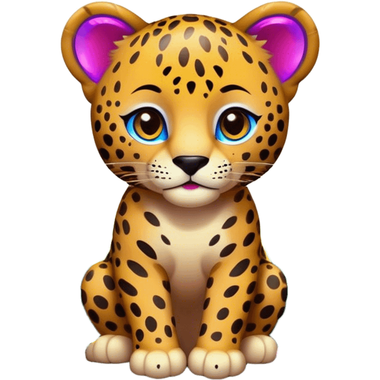 A jaguar cub in a colorful forest inspired by Lisa Frank artwork from the '90s emoji