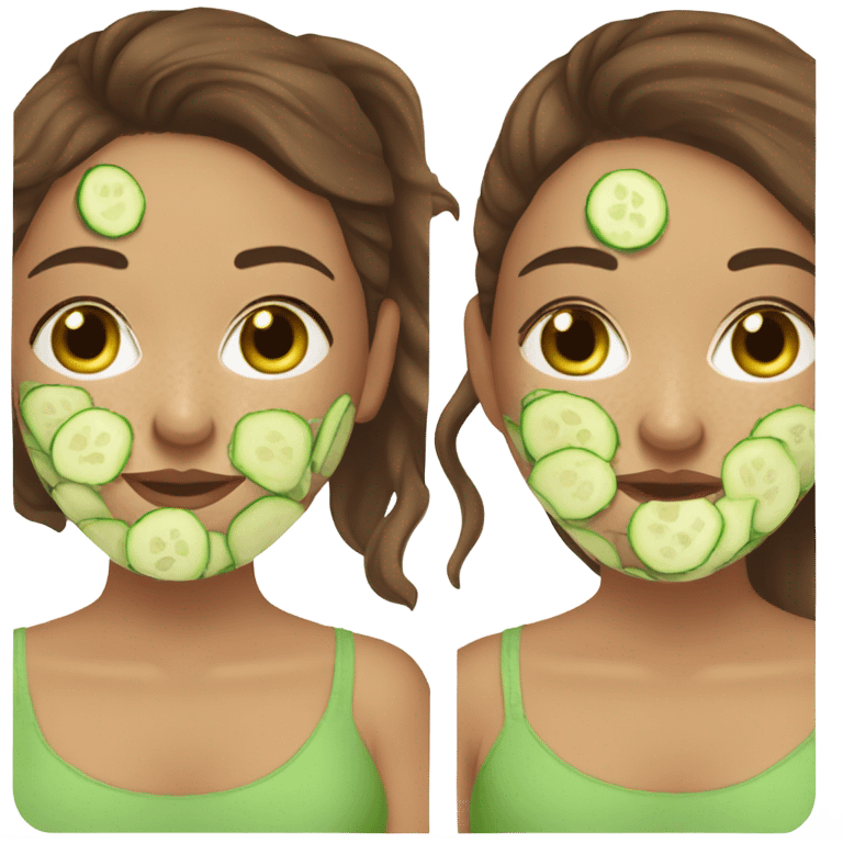 Girl with freackles Brown hair and white skin wears skin care mask Thats Green with Pickle on her eyes emoji