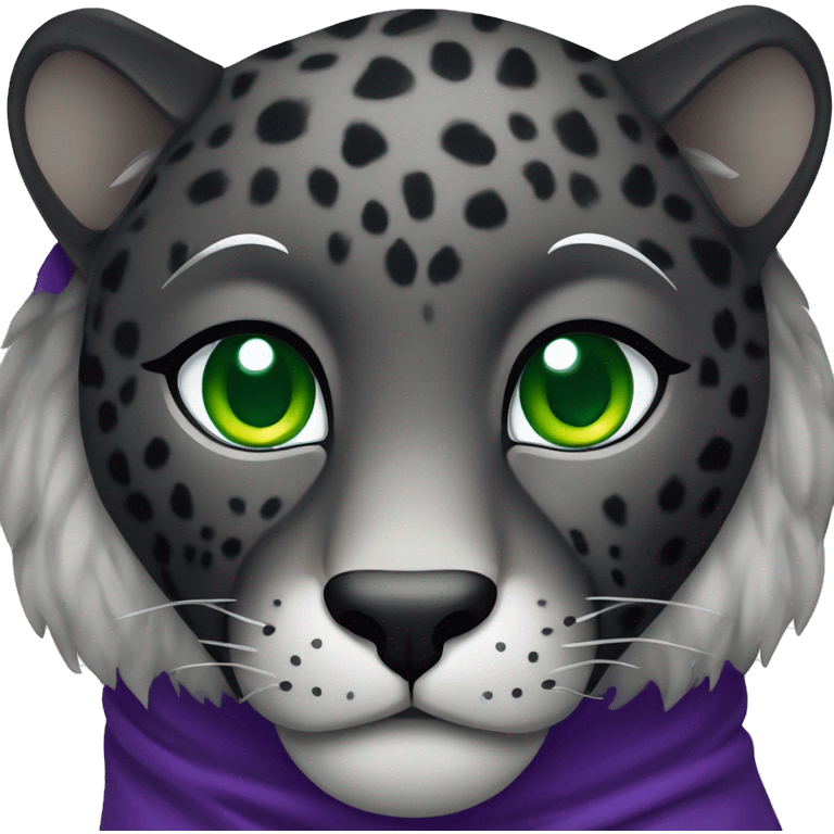 Adult black jaguar with green eyes, purple cloak, and silver star on forehead emoji