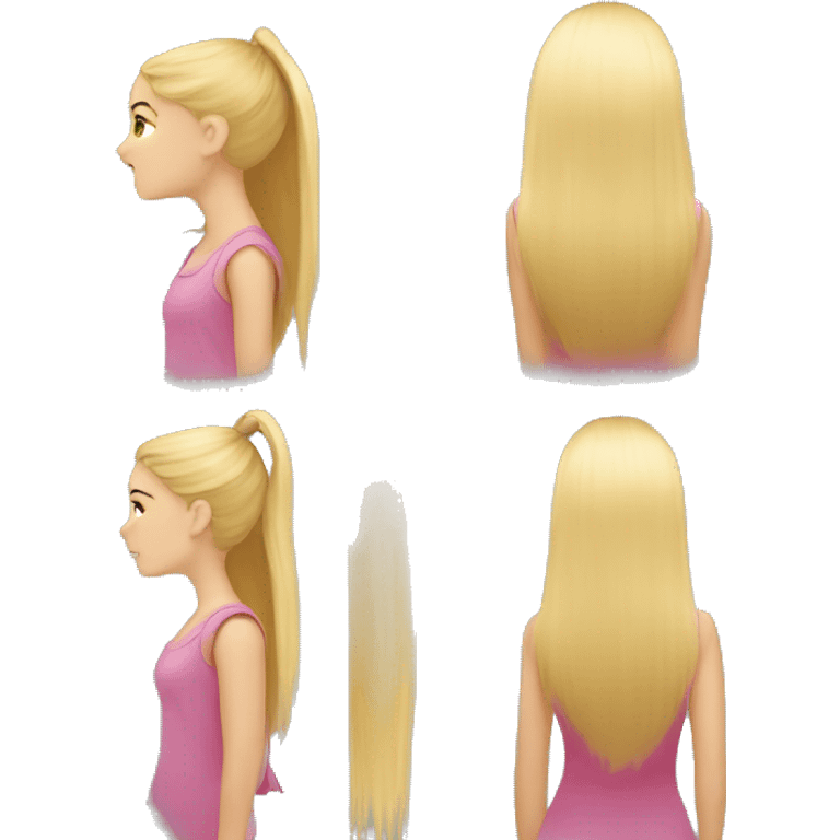 a girl with long blonde hair, view from behind, her long hair are measured with the measuring tape emoji