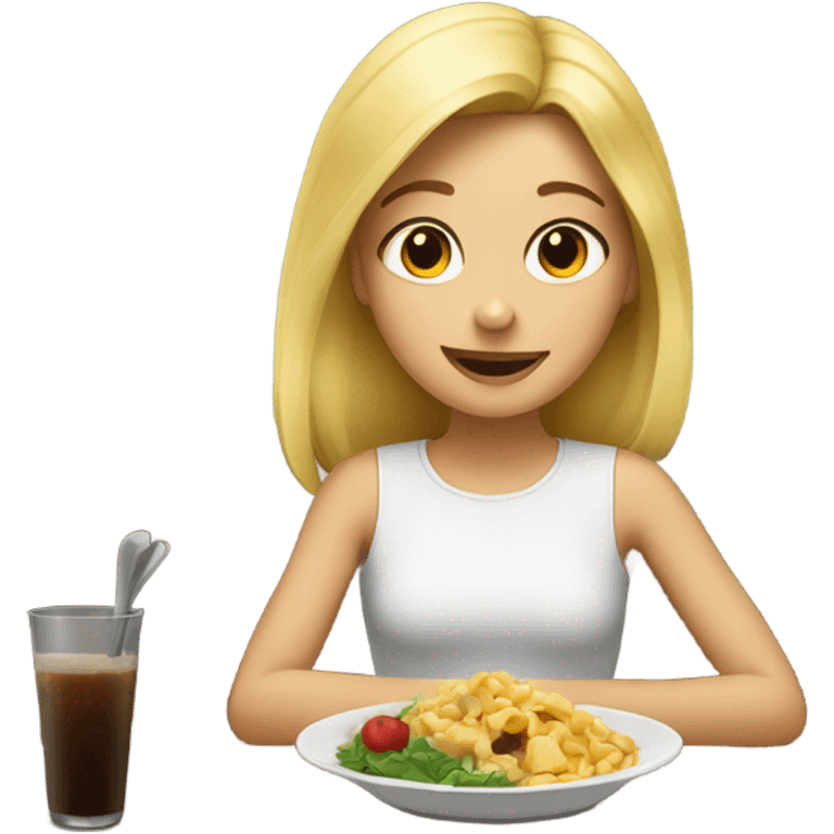 Blonde girl eating emoji