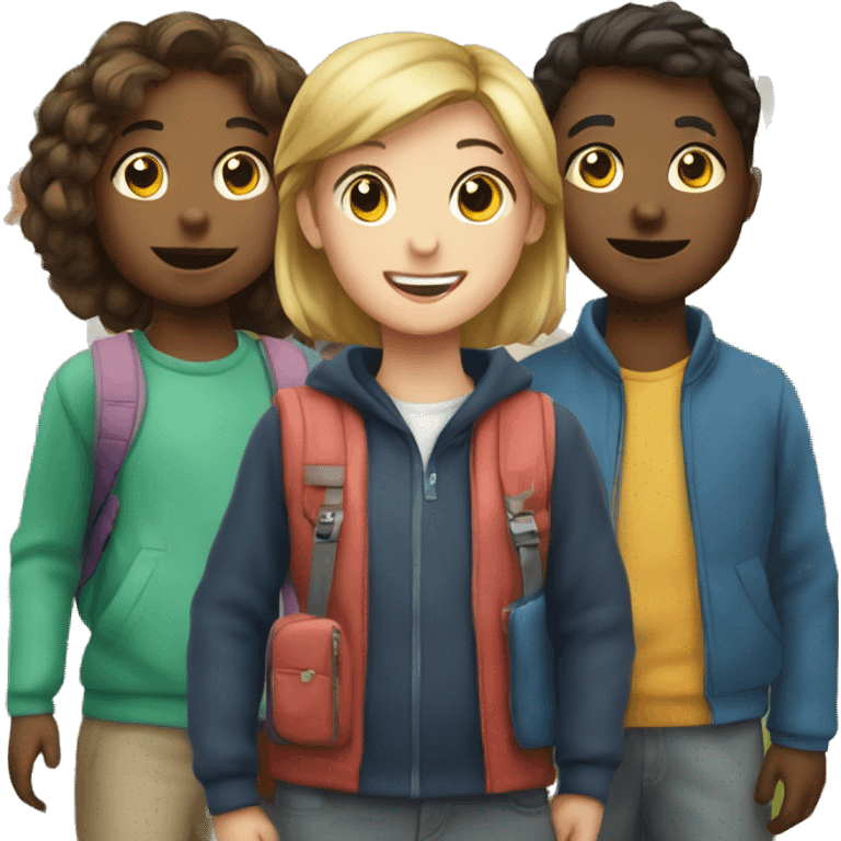 group of children in front of a school emoji