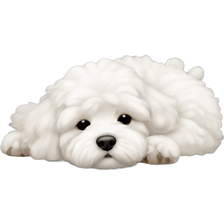 White maltipoo sleeping with feet up feet up  emoji