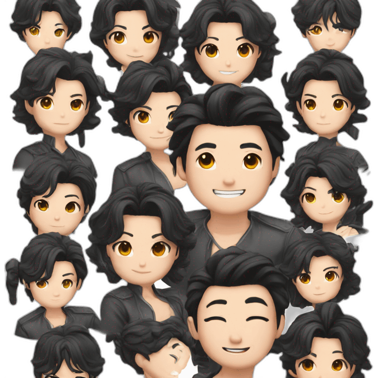 Sexy asian man with jet black hair sparkling eyes and rosy cheeks emoji