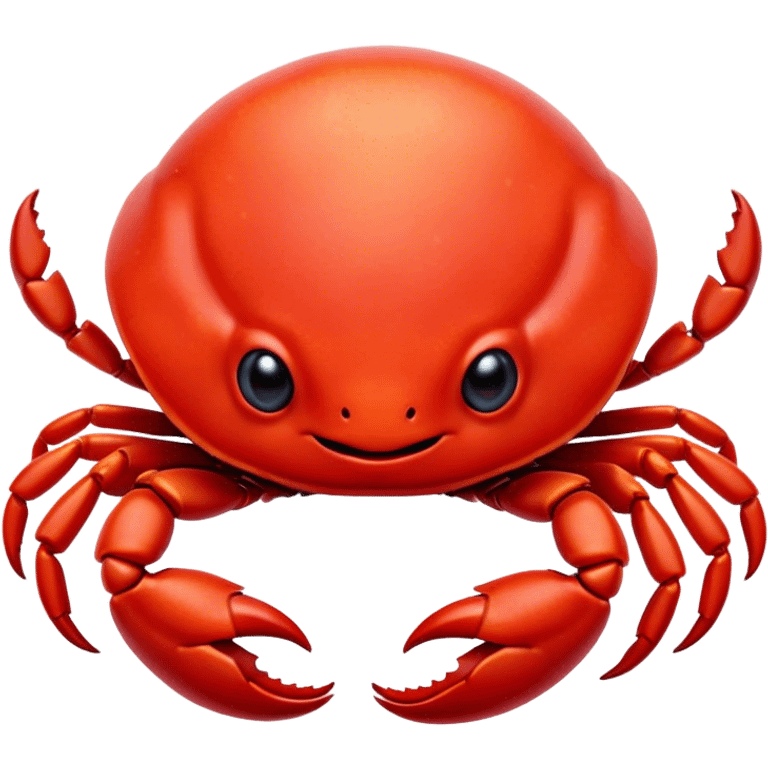 Cinematic Cute Red Crab Portrait Emoji, Head tilted playfully and inquisitively, featuring a compact, vibrant scarlet carapace with adorably small, expressive eyes and gentle, rounded pincers, Simplified yet irresistibly adorable features, highly detailed, glowing with a warm, friendly oceanic glow, high shine, affectionate and lively, stylized with a touch of seaside whimsy, soft glowing outline, capturing the essence of a mischievous yet loving red crab that seems as if it could pinch its way out of the screen into your arms! emoji