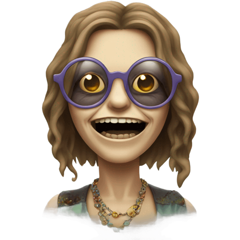  janis joplin zombie who wears circle glasses, dancing emoji