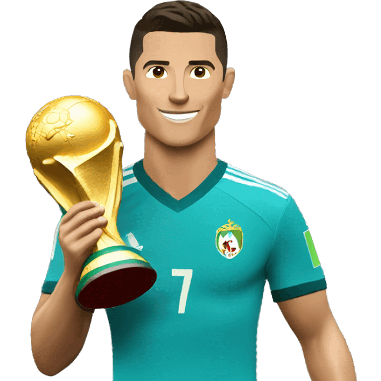 Cristiano Ronaldo holding the World Cup trophy emoji