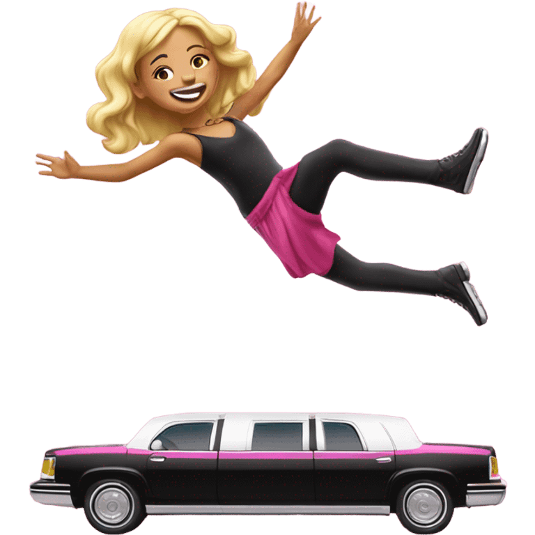 Girl doing backflip on a pink limousine emoji