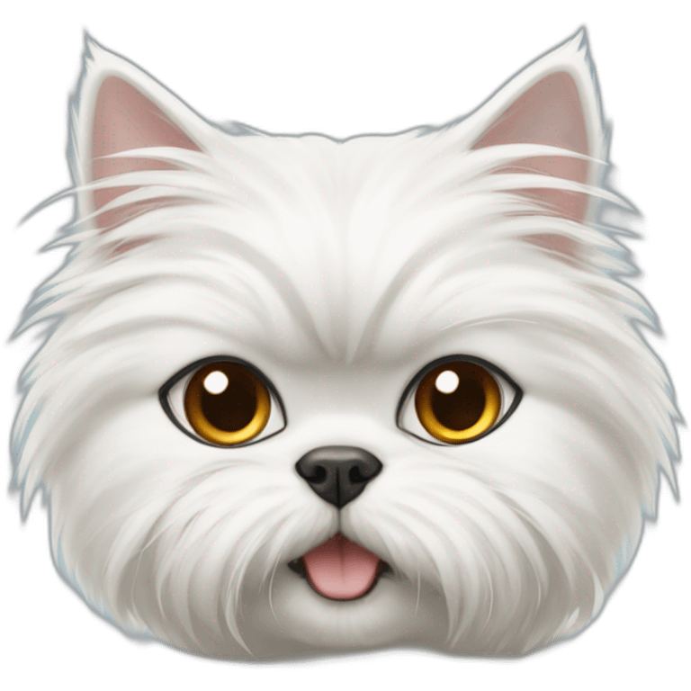 white persian cat with a yorkie dog emoji