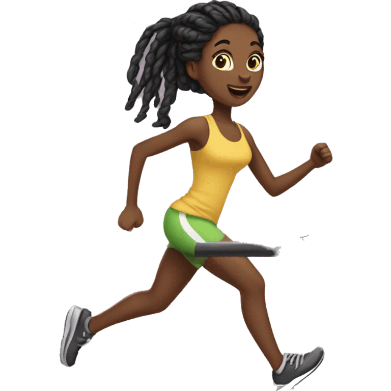 Black girl with locs in a ponytail running on a treadmill emoji