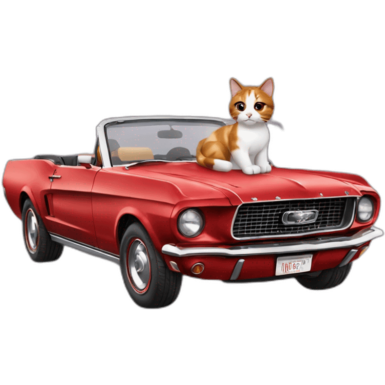 very cool calico cat riding a convertible red mustang emoji