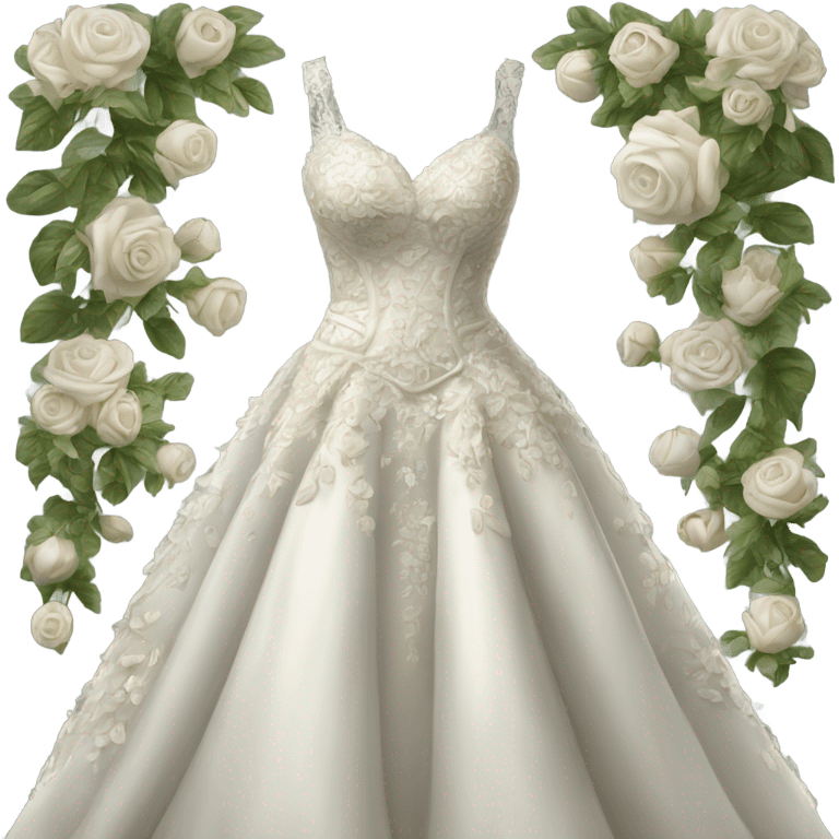 Hyper Realistic ornate 
Botanical style Wedding dress displays emoji