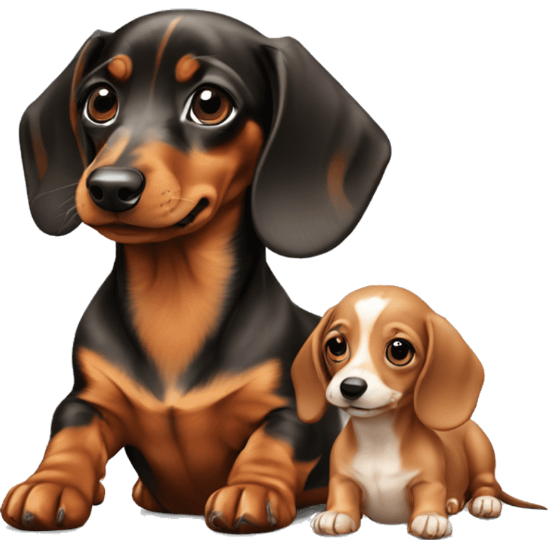 dotted miniature dachshund with a baby puppy emoji