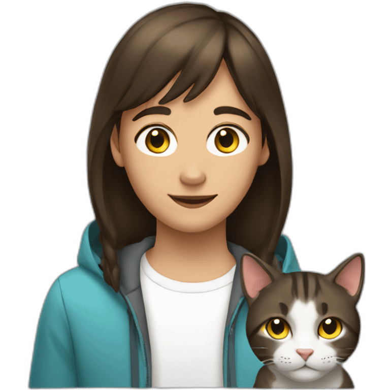 brunette teen with a cat in his head emoji