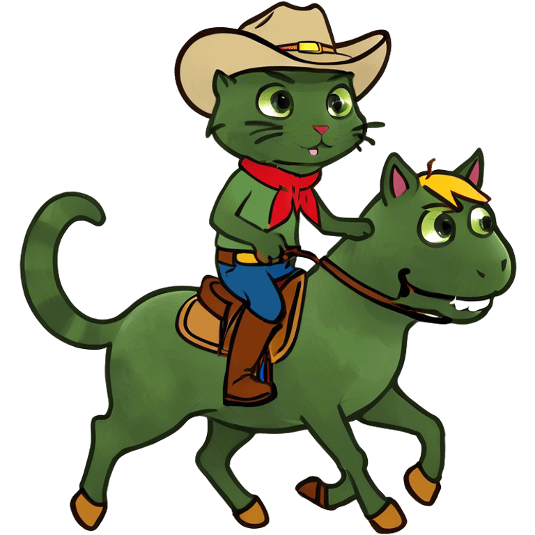 cat riding a horse with cowboy clothes emoji