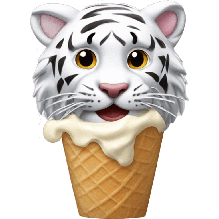 White Tiger eats ice Creme  emoji