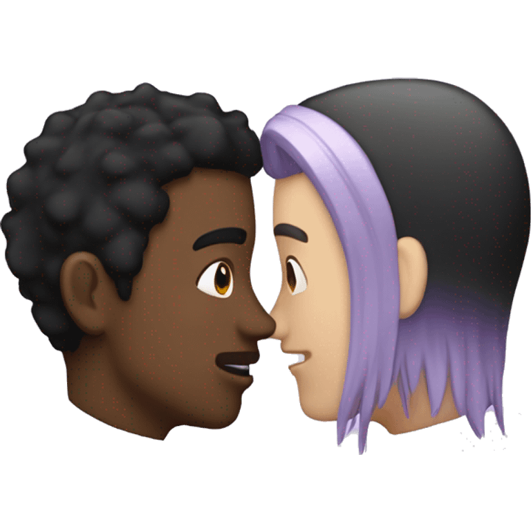 Two men kissing, one of the white with lavender hair and the other person is black with black hair emoji